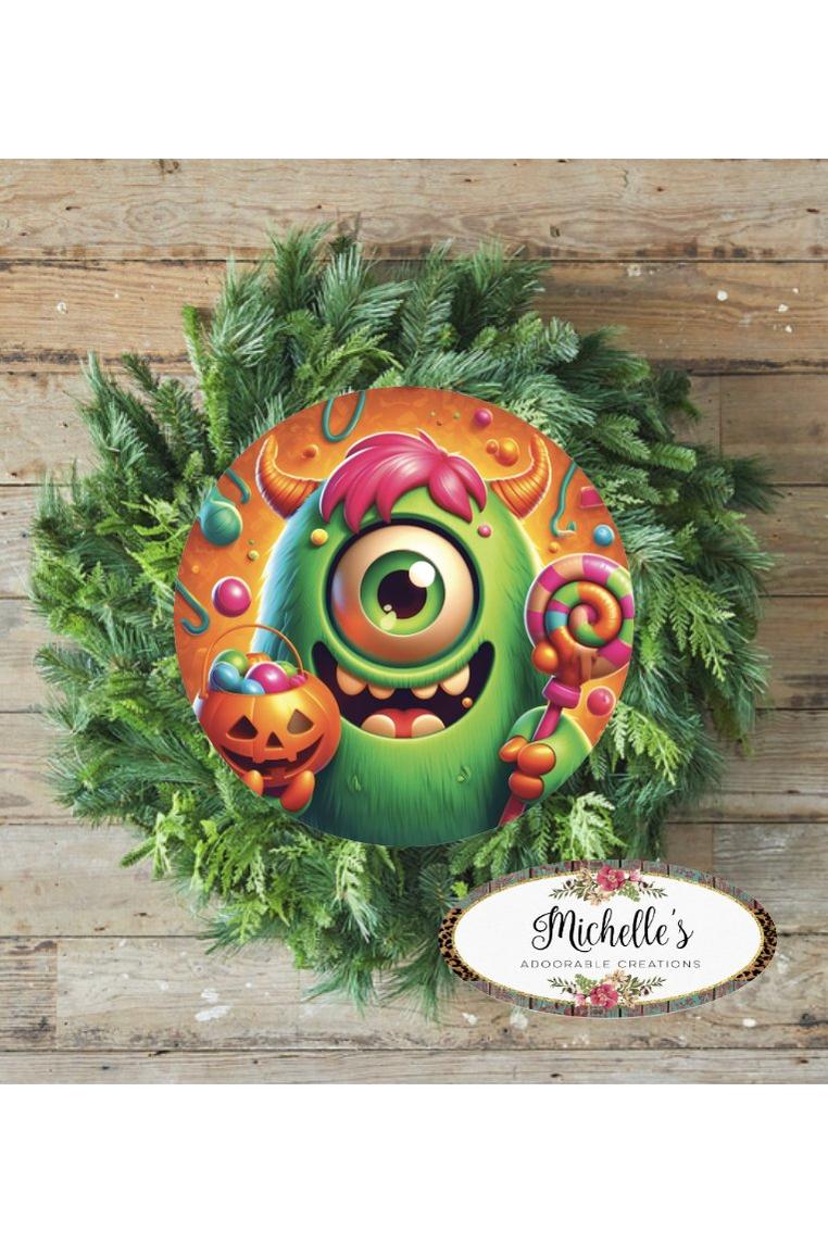 Shop For One Eyed Green Candy Halloween Monster Round Sign