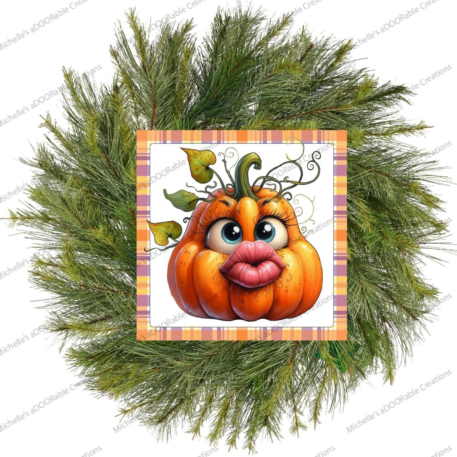 Orange Kissy Pumpkin Face Sign