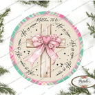 Shop For Pastel Plaid He Is Risen Cross Round Sign