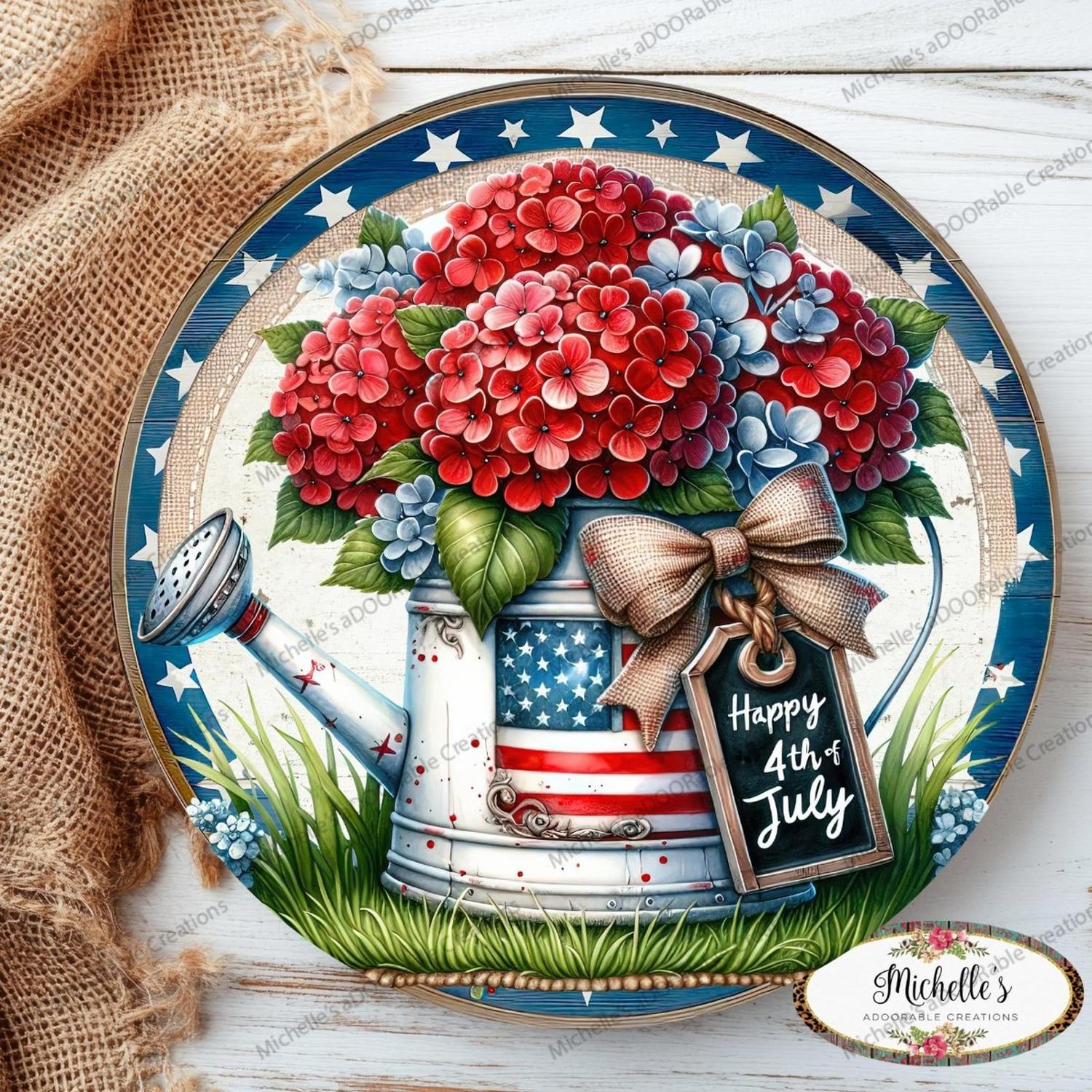 Patriotic Happy 4th Watering Can Sign