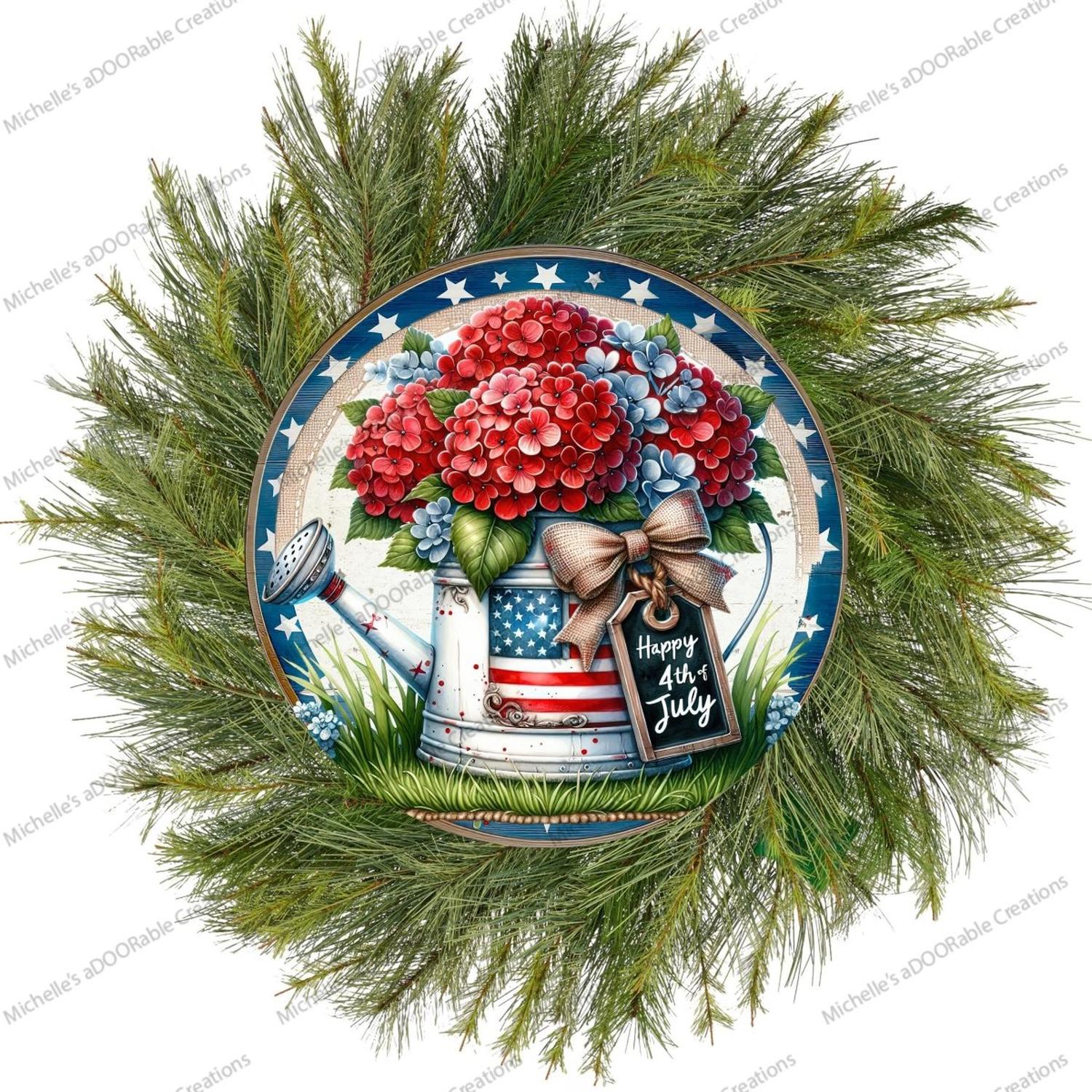 Patriotic Happy 4th Watering Can Sign