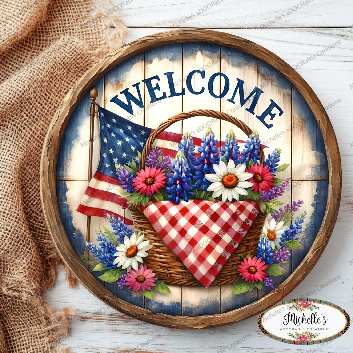 Shop For Patriotic Welcome Floral Basket Sign
