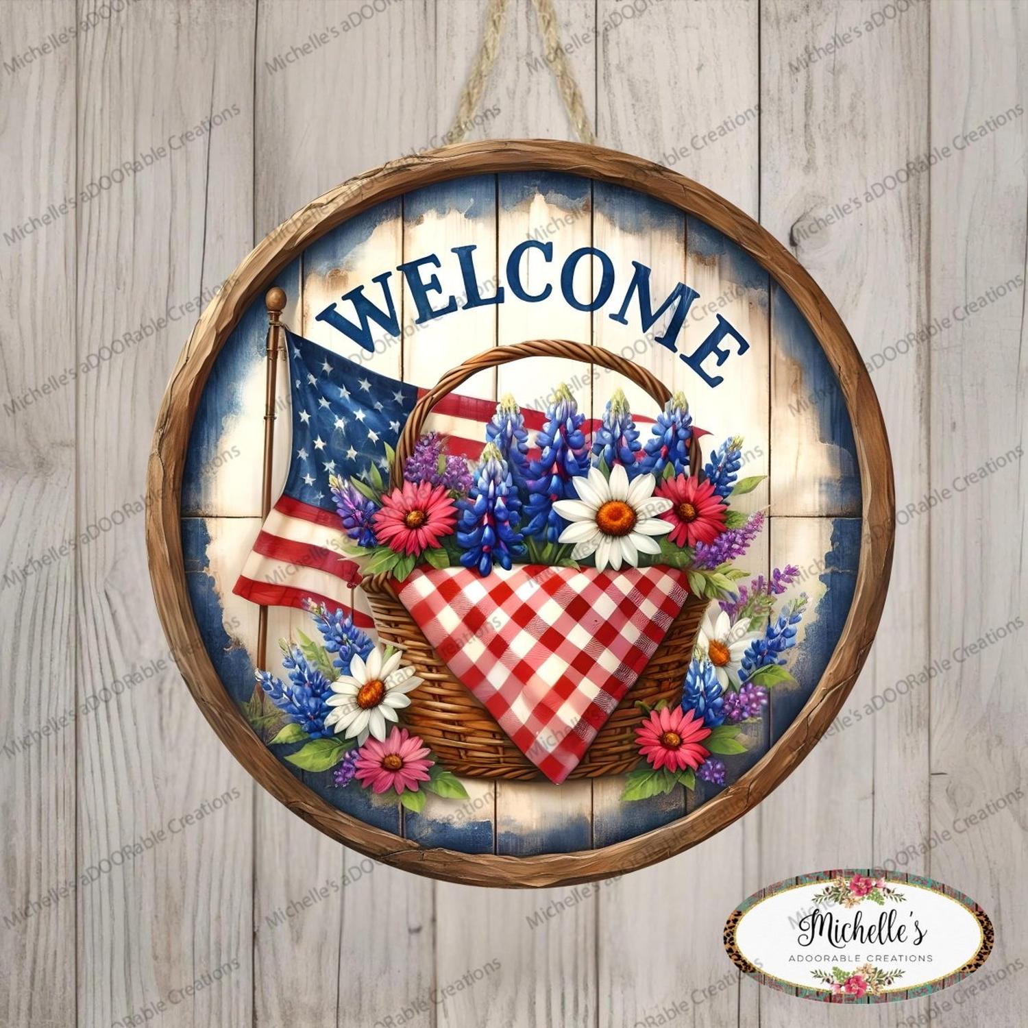 Shop For Patriotic Welcome Floral Basket Sign