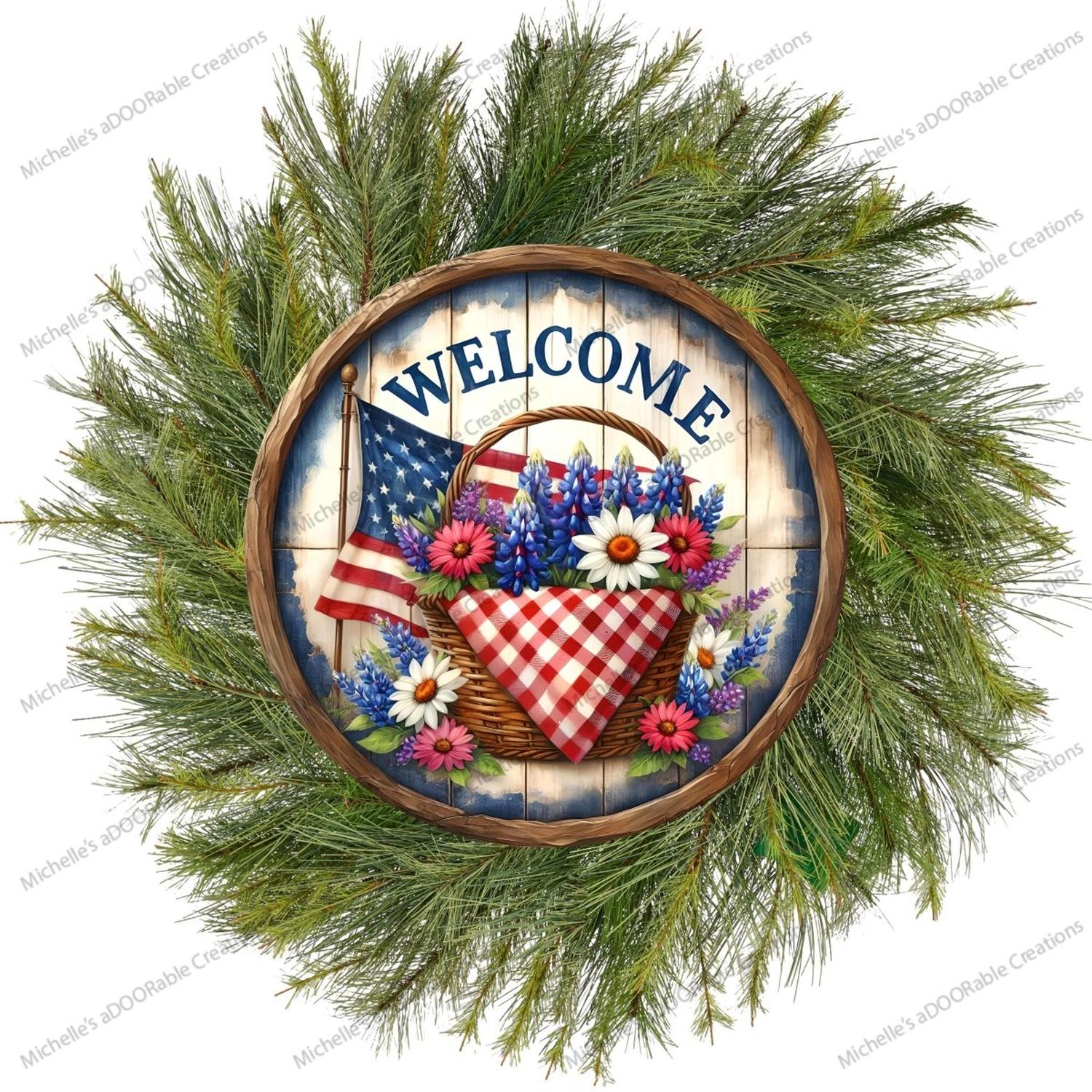Shop For Patriotic Welcome Floral Basket Sign