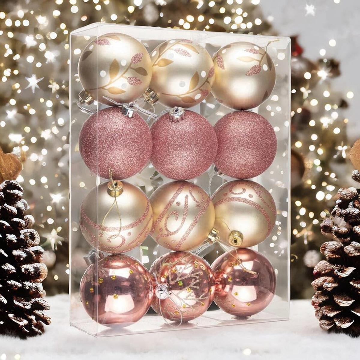 Shop For Pink and Rose Gold Christmas Ornament (Set of 12)