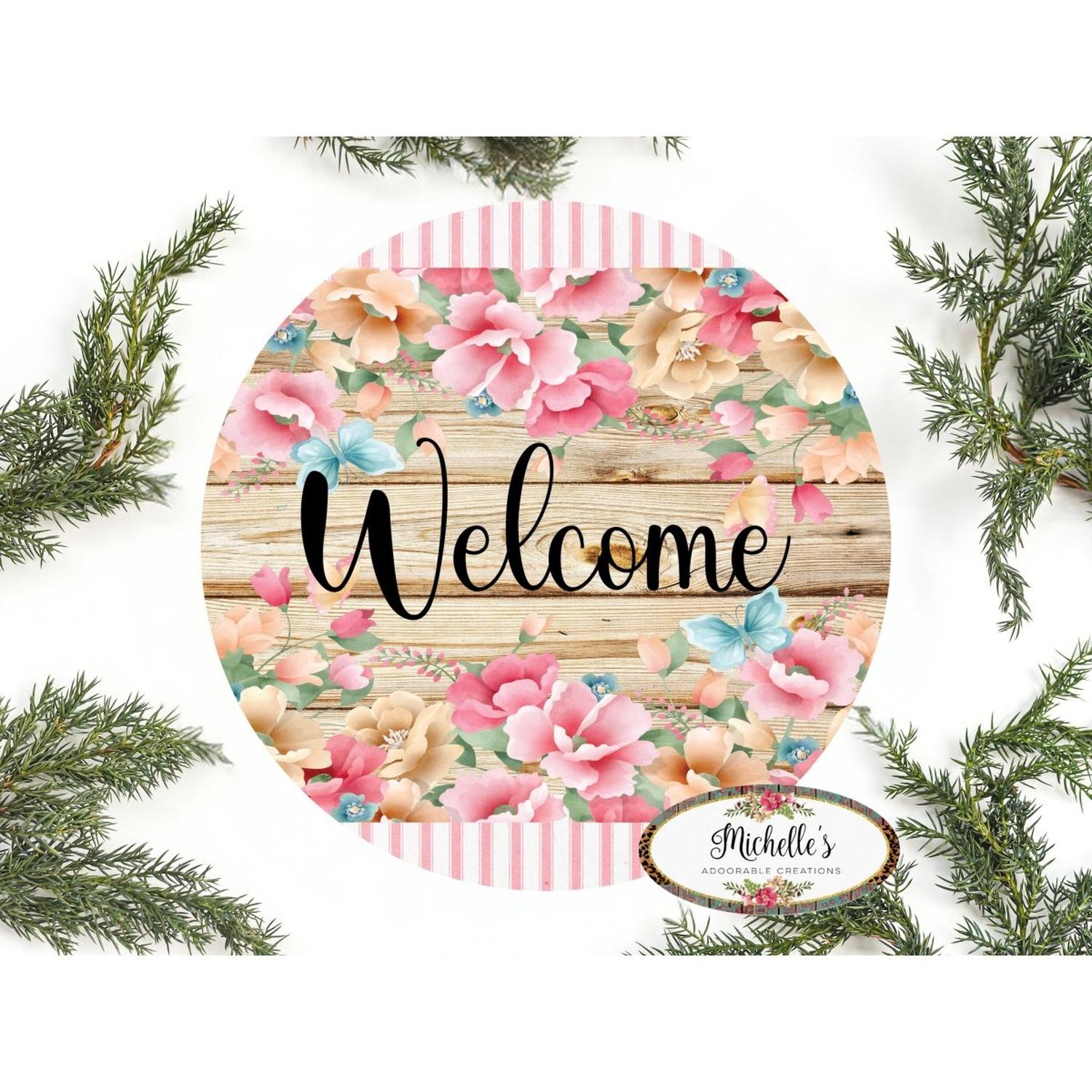 Pink Floral Blossom Welcome Sign