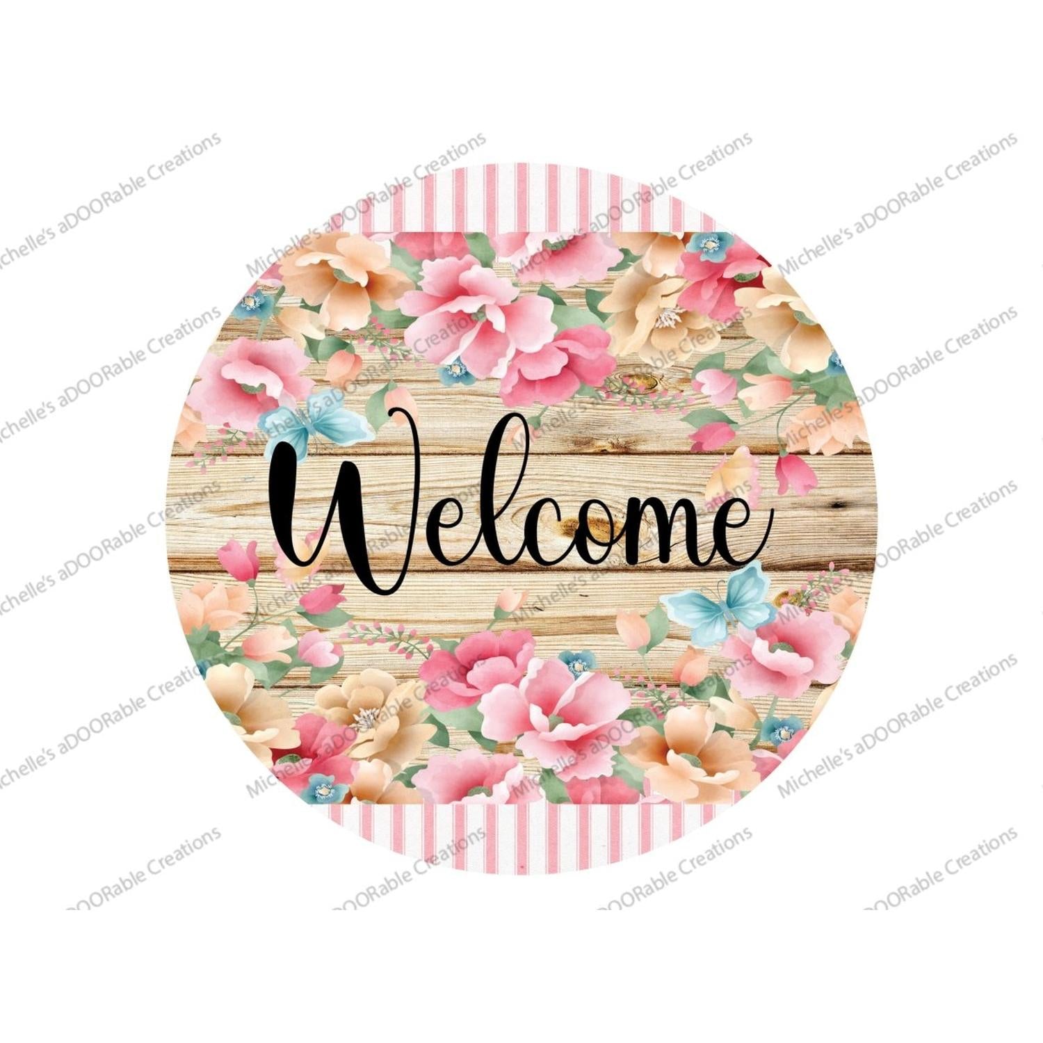 Pink Floral Blossom Welcome Sign
