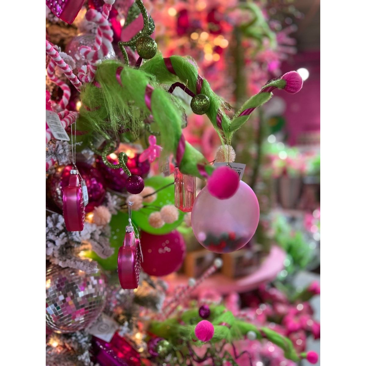 Shop For Pink Green Furry Pom Pom Whimsical Hat Floral Stem 32"
