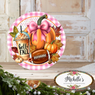 Shop For Pink Hello Fall Coffee Football Round Sign