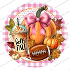 Shop For Pink Hello Fall Coffee Football Round Sign