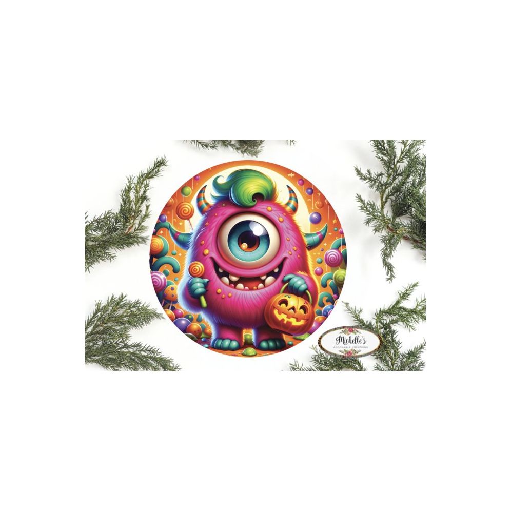 Shop For Pink One Eyed Halloween Monster Sign at Michelle's aDOORable Creations