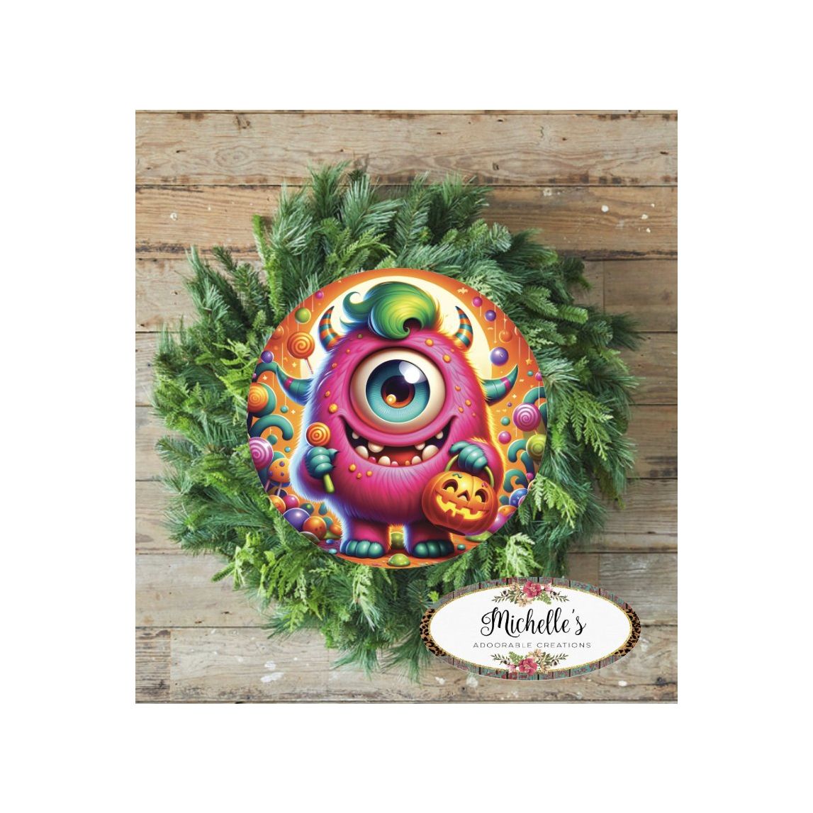 Shop For Pink One Eyed Halloween Monster Sign at Michelle's aDOORable Creations