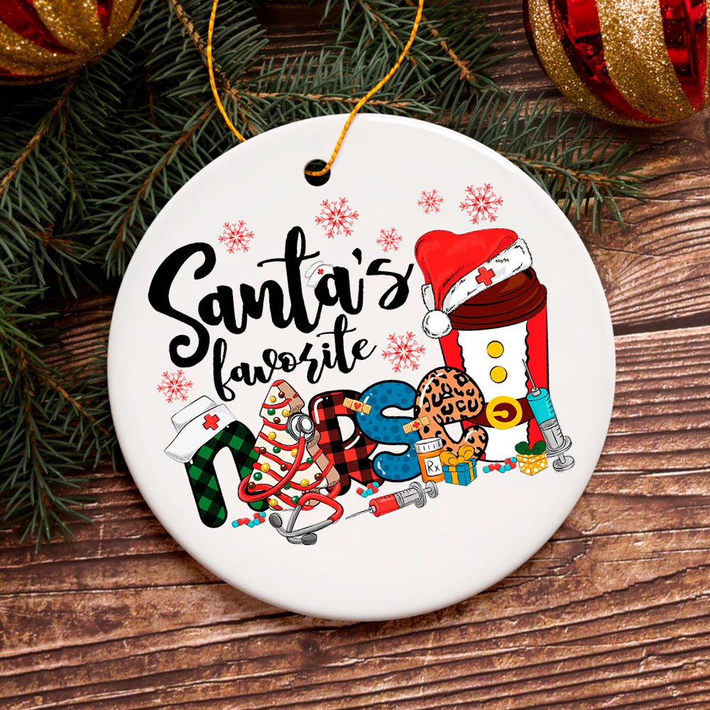 Shop For Plaid Santa’s Favorite Nurse Ornament