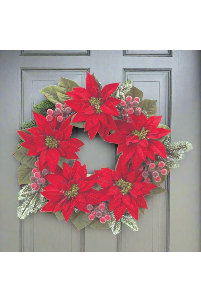 Shop For Poinsettia Flower Pine Wreath at Michelle's aDOORable Creations