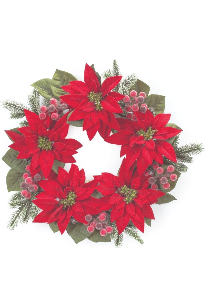 Shop For Poinsettia Flower Pine Wreath at Michelle's aDOORable Creations