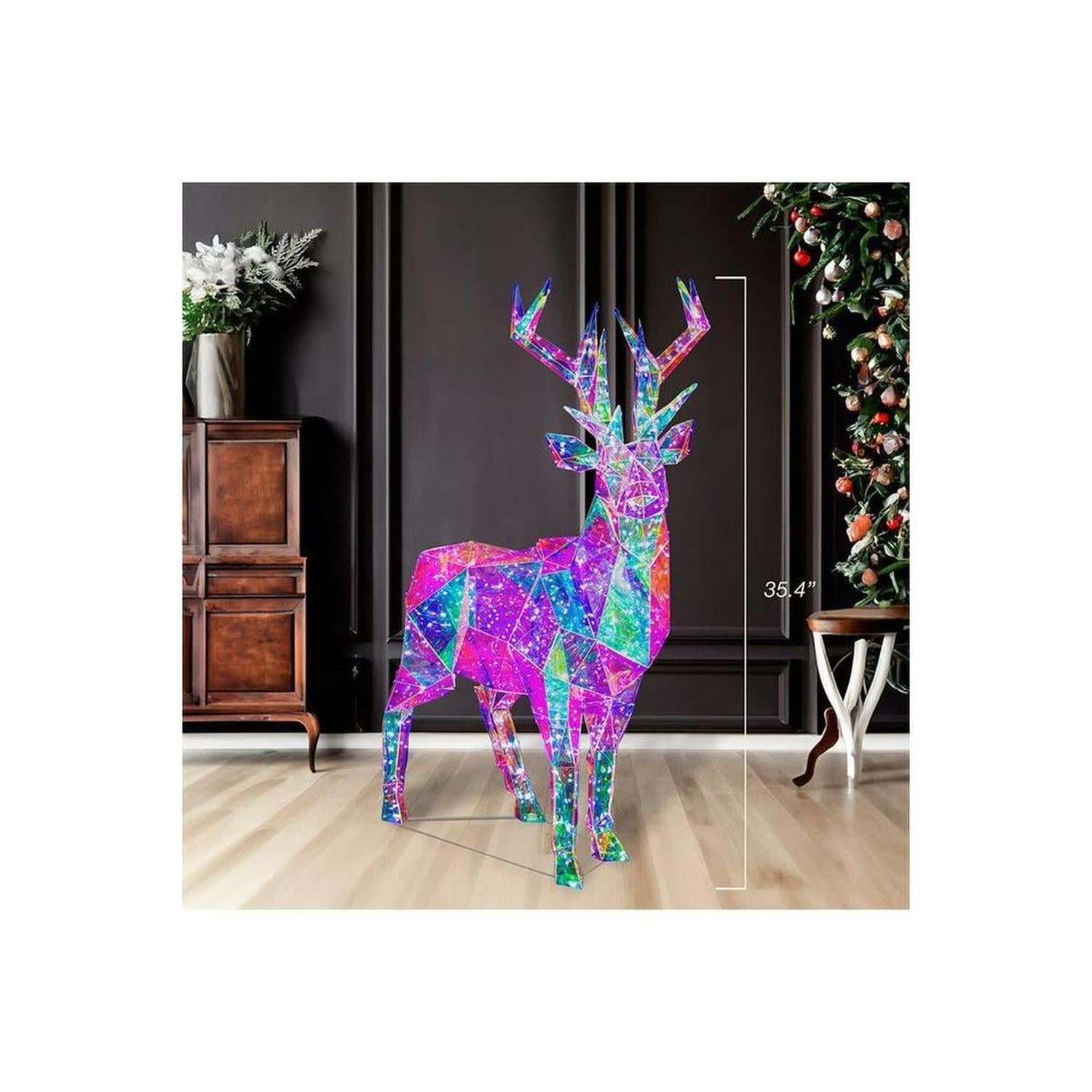Pre-Lit Cool White LED Multifunction Holographic Reindeer
