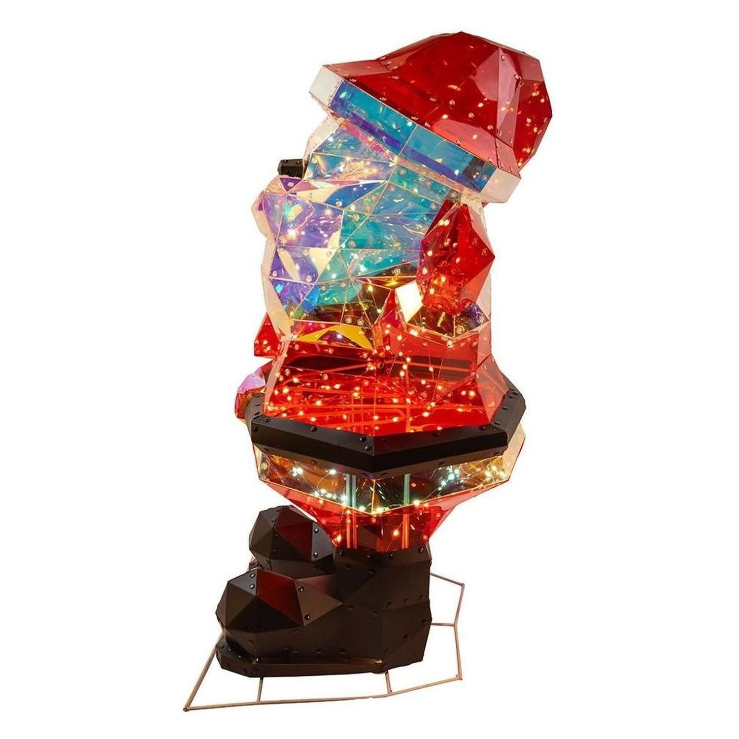 Pre-Lit Warm White LED Multifunction Holographic Santa