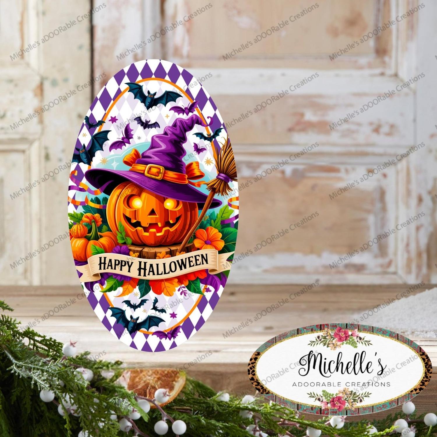 Shop For Purple Happy Halloween Pumpkin Oval Sign