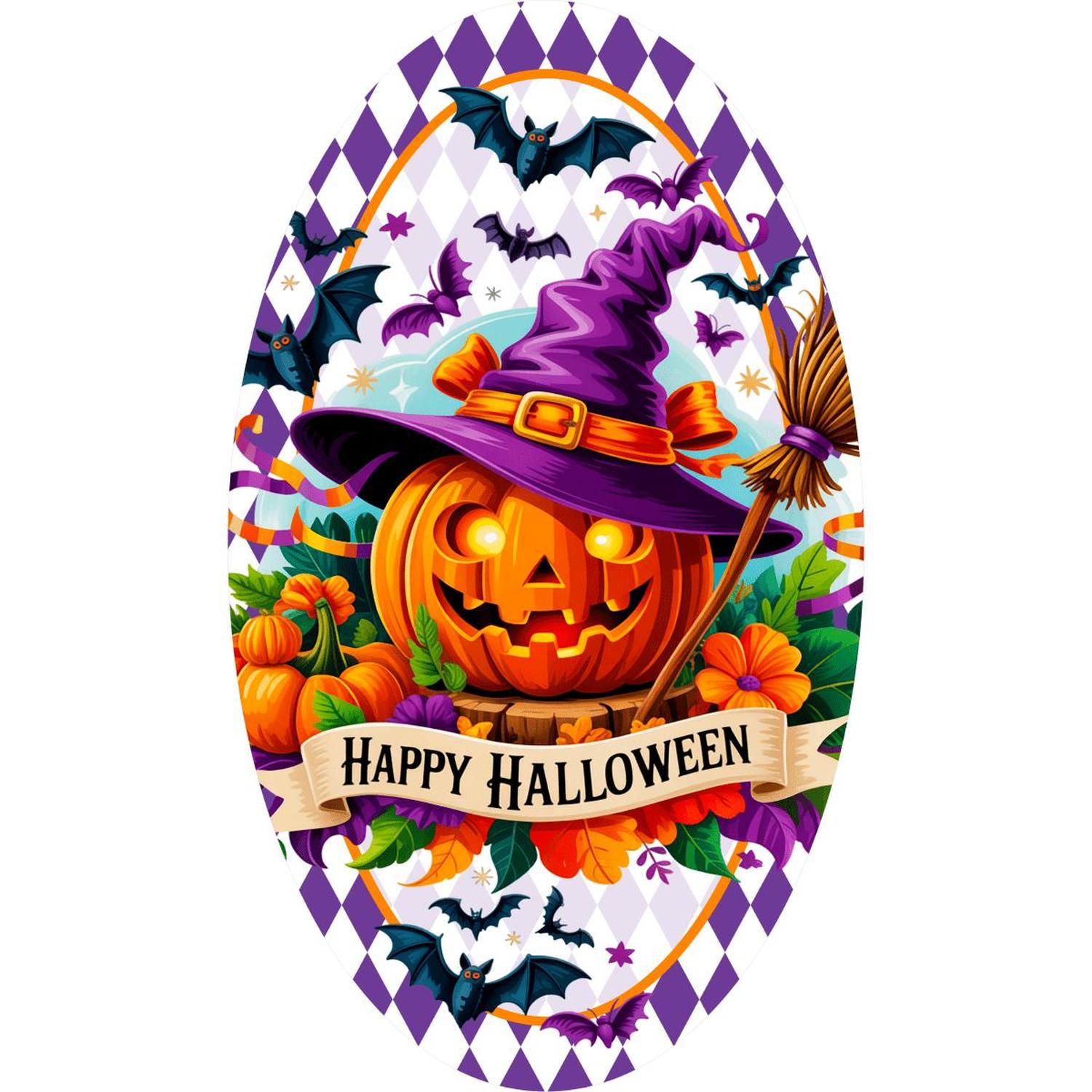 Purple Happy Halloween Pumpkin Oval Sign