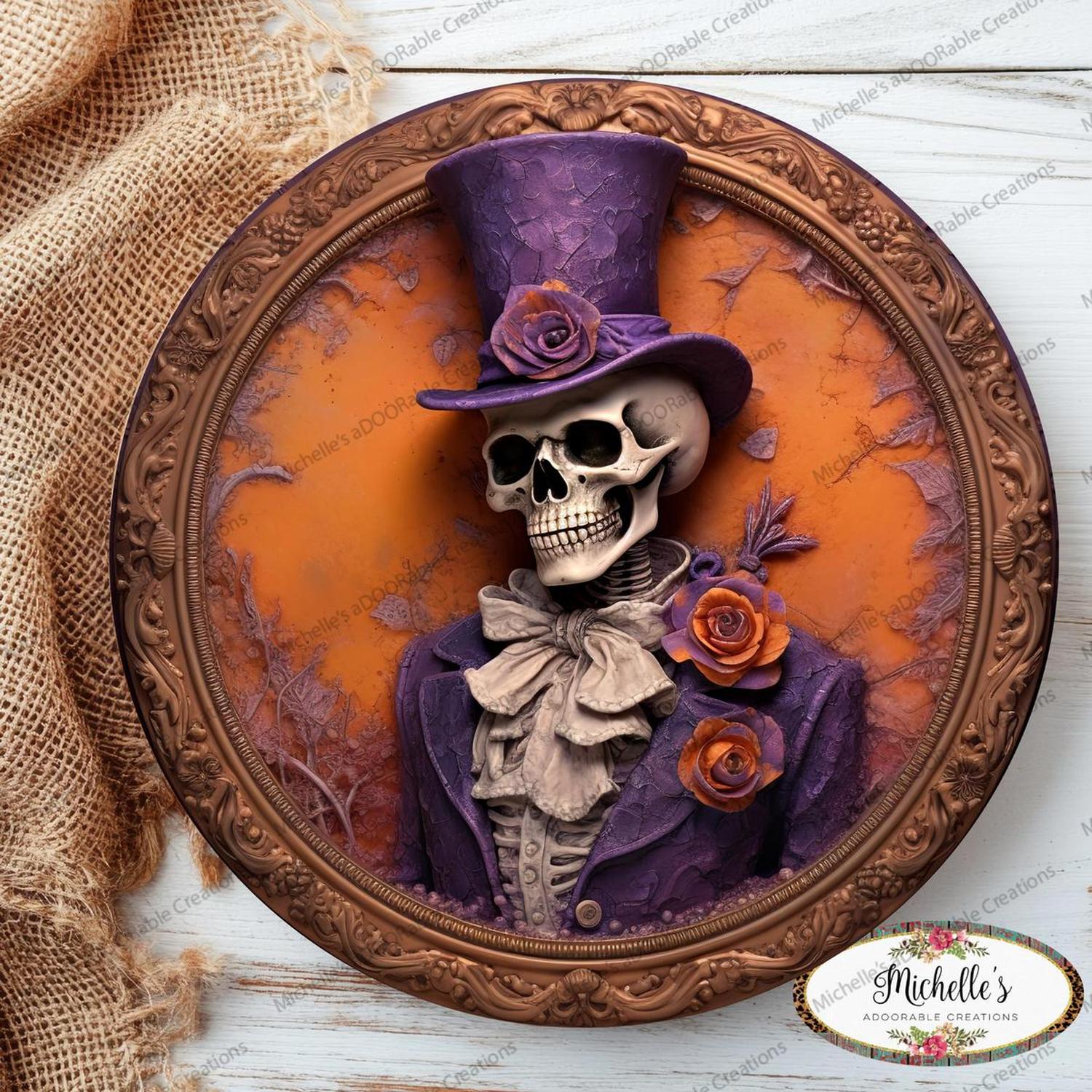Purple Suit Skeleton Groom Portrait Sign