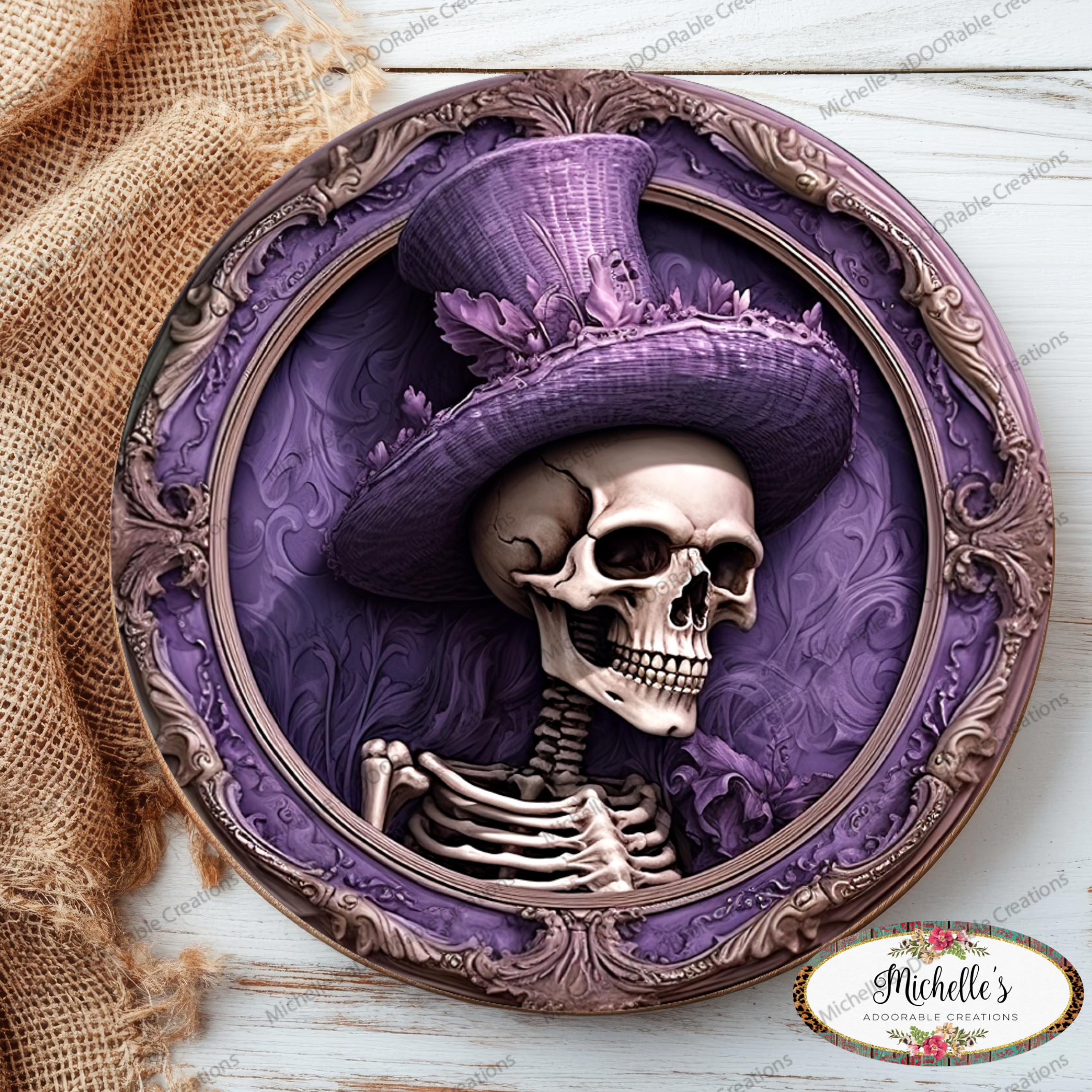 Shop For Purple Top Hat Skeleton Portrait Sign