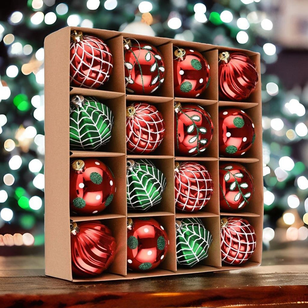 Shop For Red and Green Glittered Baubles (Set of 16)