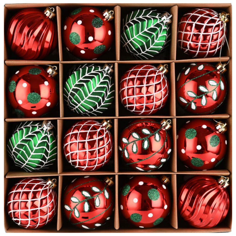 Shop For Red and Green Glittered Baubles (Set of 16)