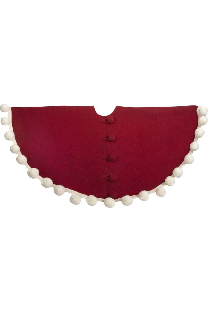 Shop For Red Felt Christmas Tree Skirt Pom Poms at Michelle's aDOORable Creations