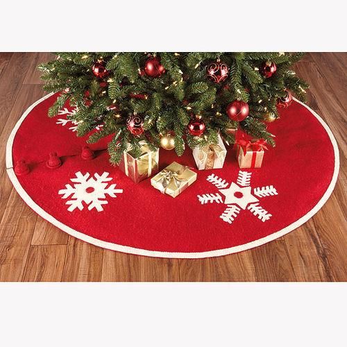 Shop For Red Felt Christmas Tree Skirt - Snowflakes at Michelle's aDOORable Creations