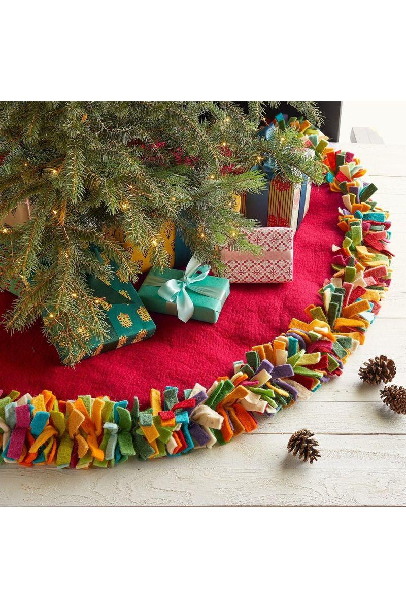 Shop For Red Festive Fringe Tree Skirt, Multicolor at Michelle's aDOORable Creations