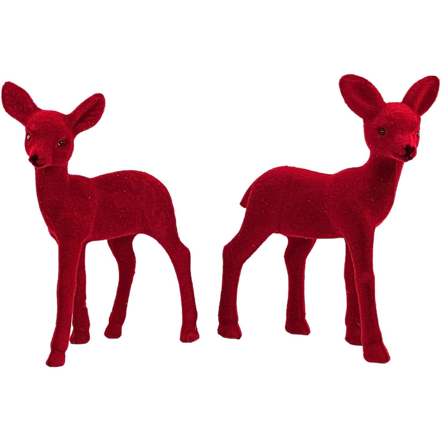 Shop For Red Flocked Deer Sitter, Set of 2