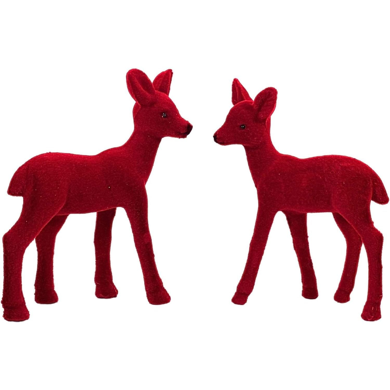 Shop For Red Flocked Deer Sitter, Set of 2