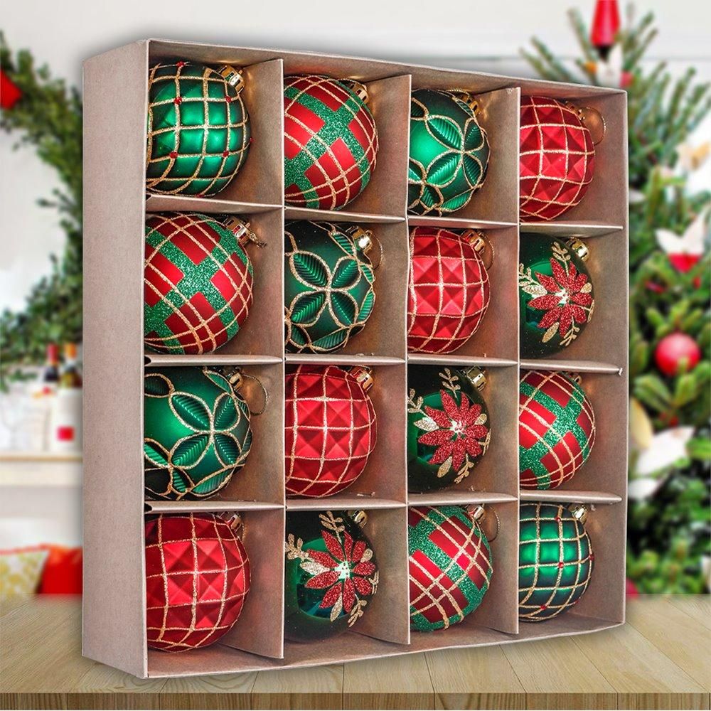 Shop For Red Green and Gold Ornament Bundle (Set of 16)