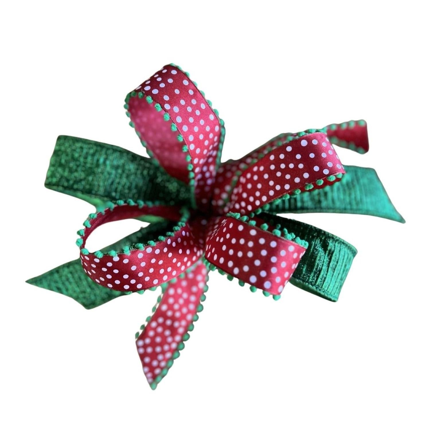 Red Green Polka Dot Bow