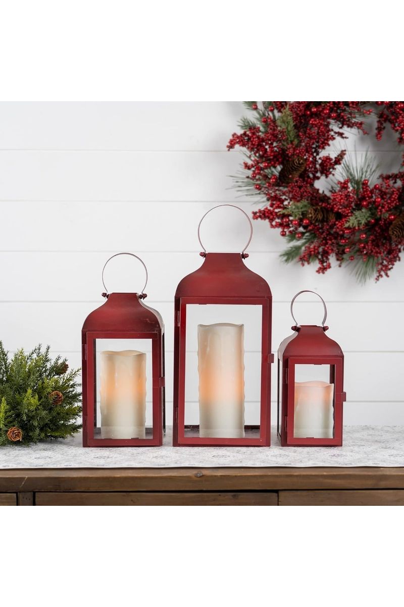 Shop For Red Iron Glass Lantern (Set of 3) at Michelle's aDOORable Creations