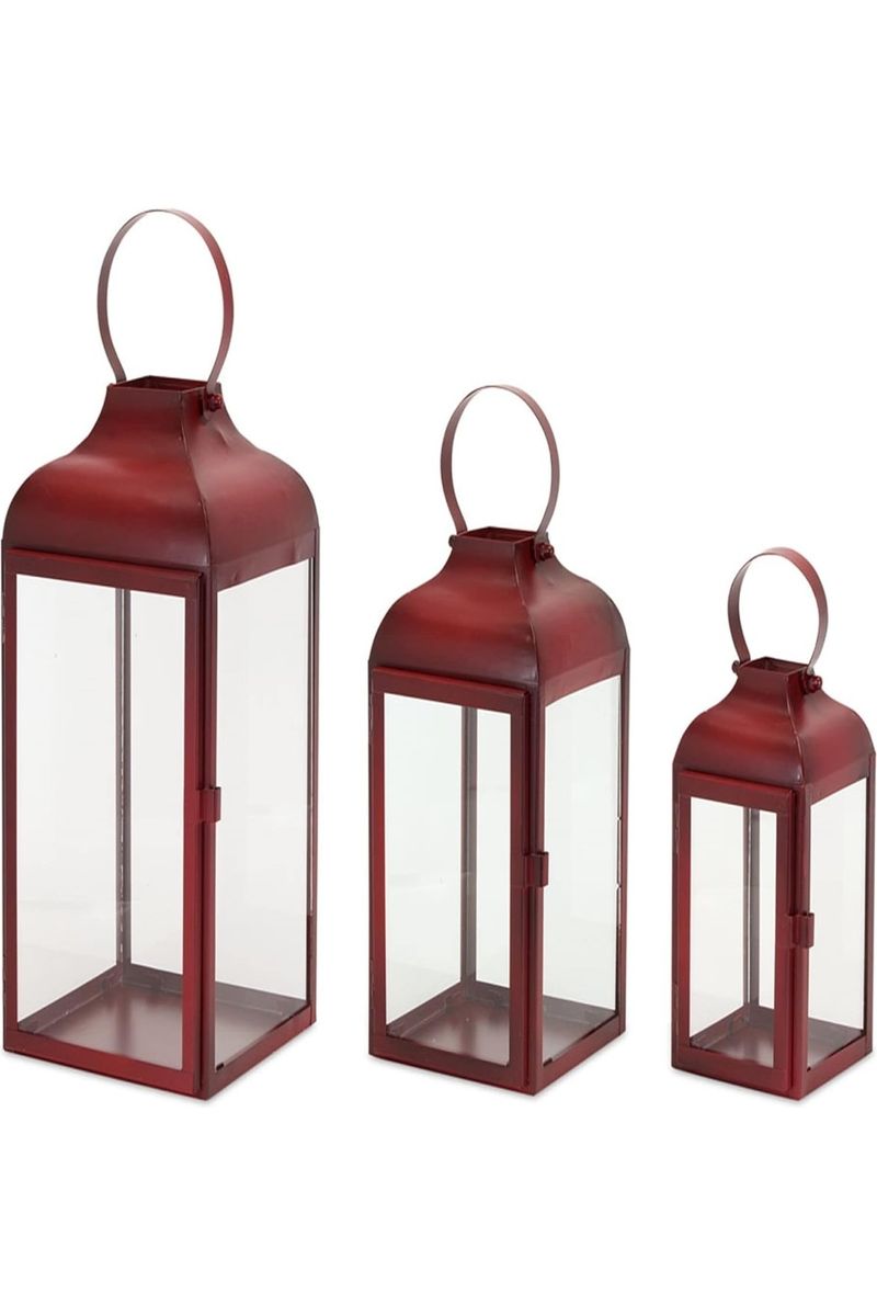 Shop For Red Iron Glass Lantern (Set of 3) at Michelle's aDOORable Creations