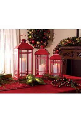 Shop For Red Metal and Glass Lanterns (Set of 3) at Michelle's aDOORable Creations