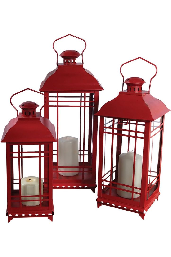 Shop For Red Metal and Glass Lanterns (Set of 3) at Michelle's aDOORable Creations