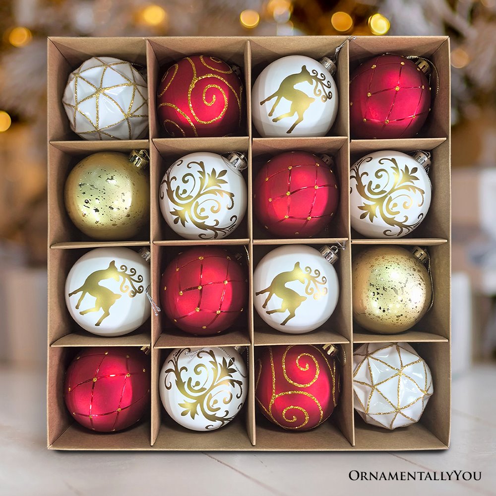 Shop For Red White and Gold Ornament Bundle (Set of 16)