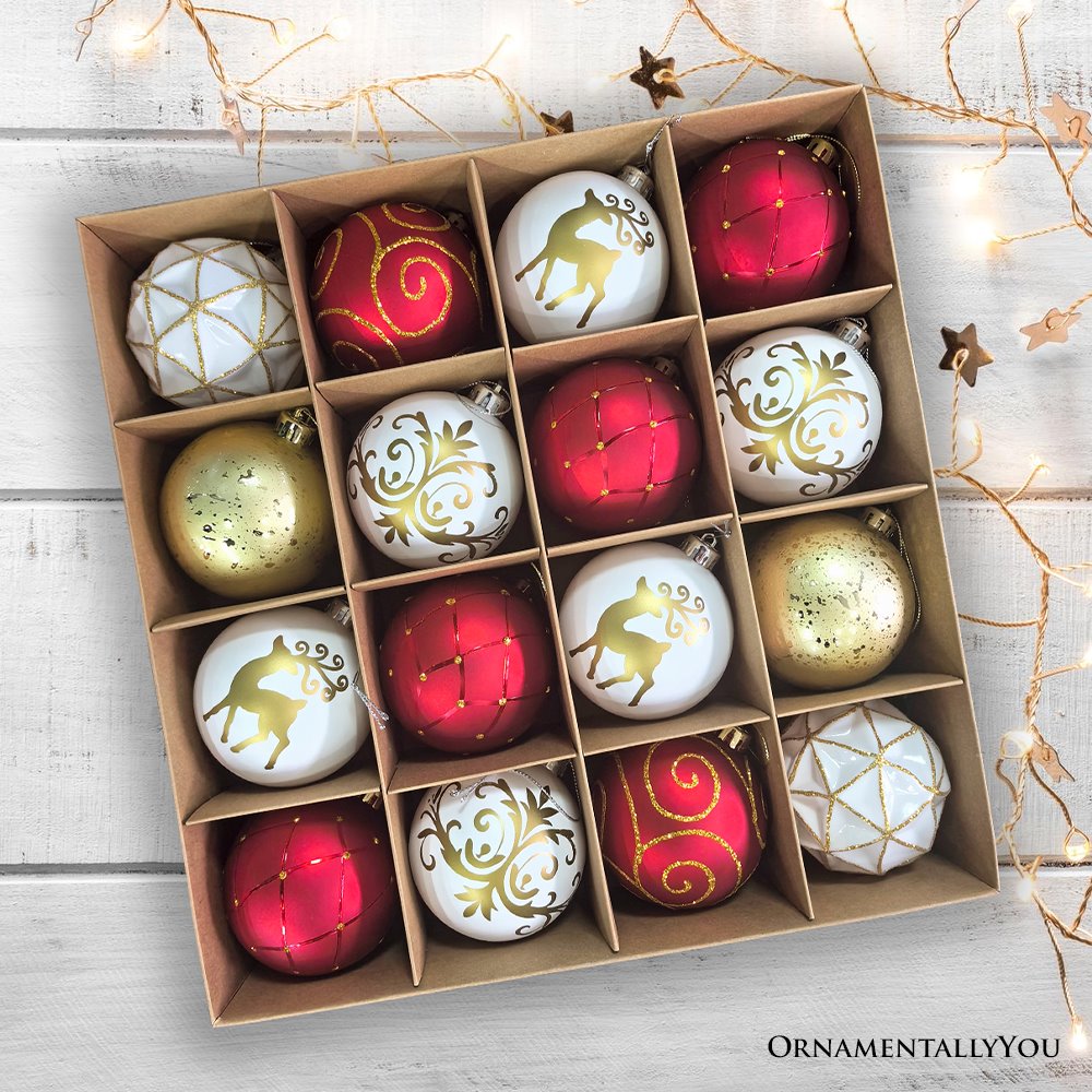 Shop For Red White and Gold Ornament Bundle (Set of 16)