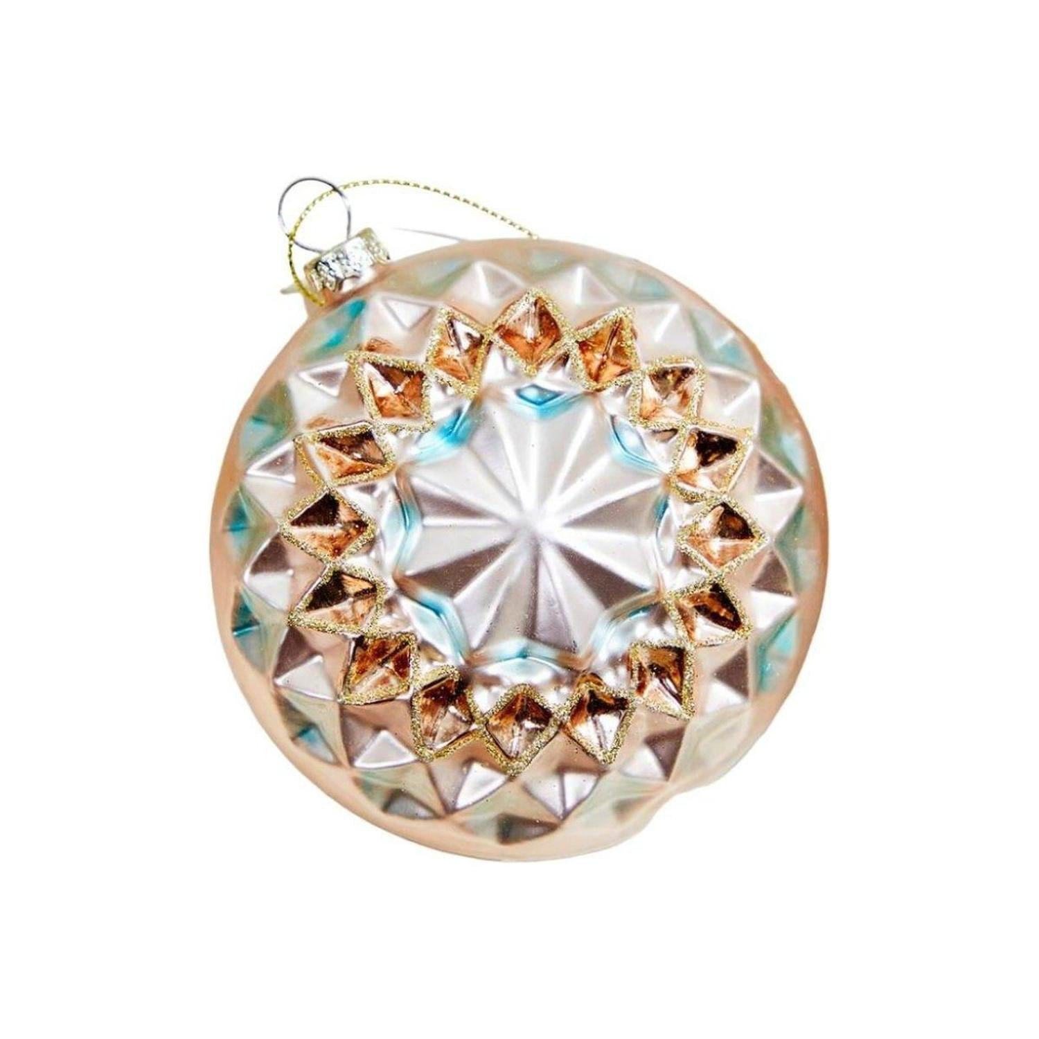 Reflector Pattern Champagne and Gold Glass Ornaments