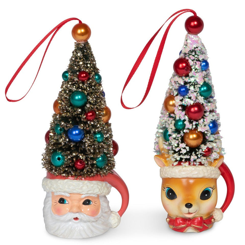 Shop For Retro Deer and Santa Mug Ornament, Set of 2