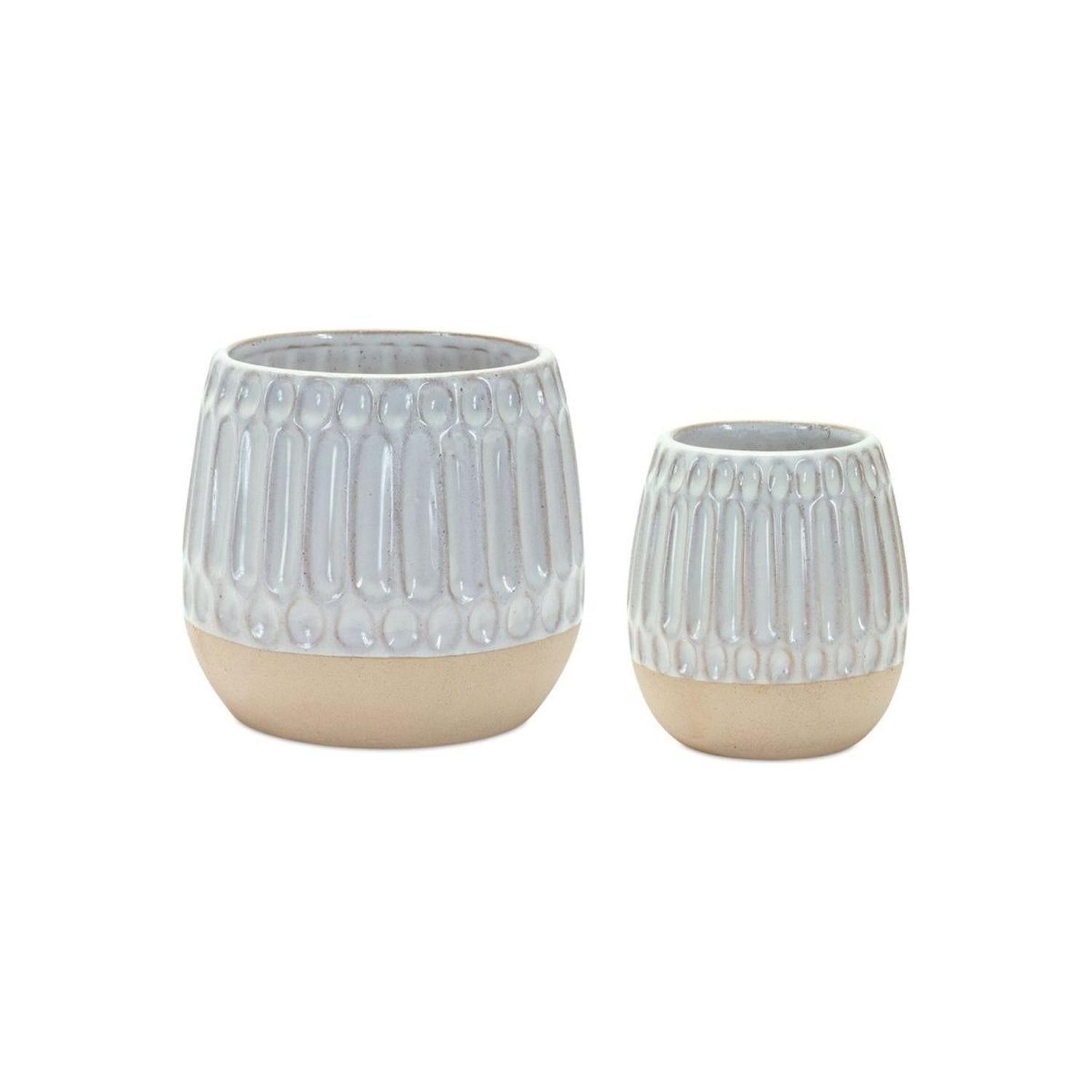 Ribbed Porcelain Vase with Two Tone Design (Set of 2)