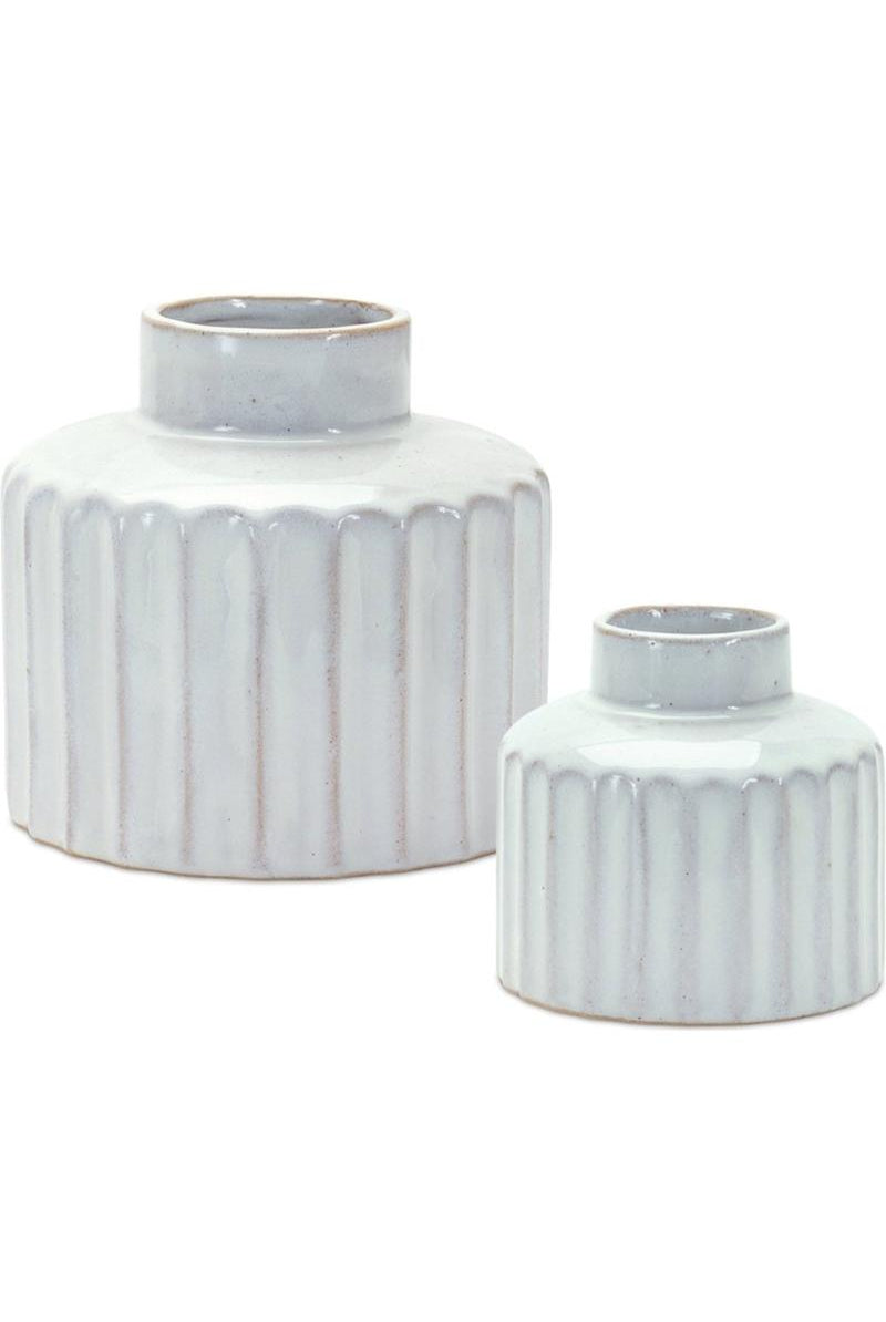 Shop For Ribbed Porcelain Vase with Washed Finish (Set of 2) 85467DS