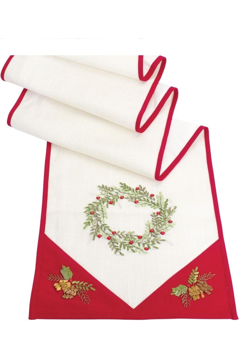 Shop For Ribbon Embroidered Tree and Wreath Table Runner (Set of 2) at Michelle's aDOORable Creations