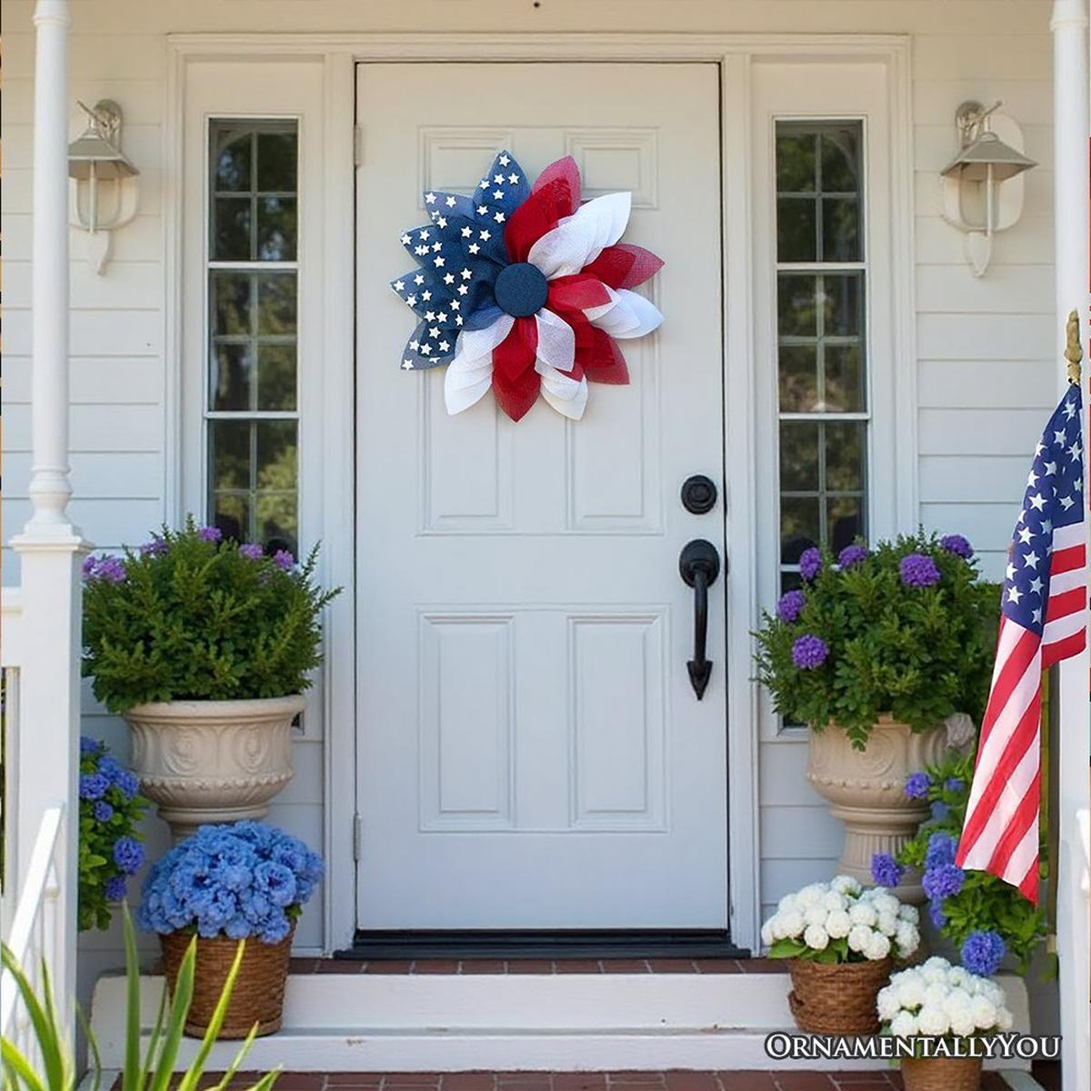 Shop For Rustic Burlap Patriotic 22" Wreath, American Flag Style 4th of July Front Door Home Decor