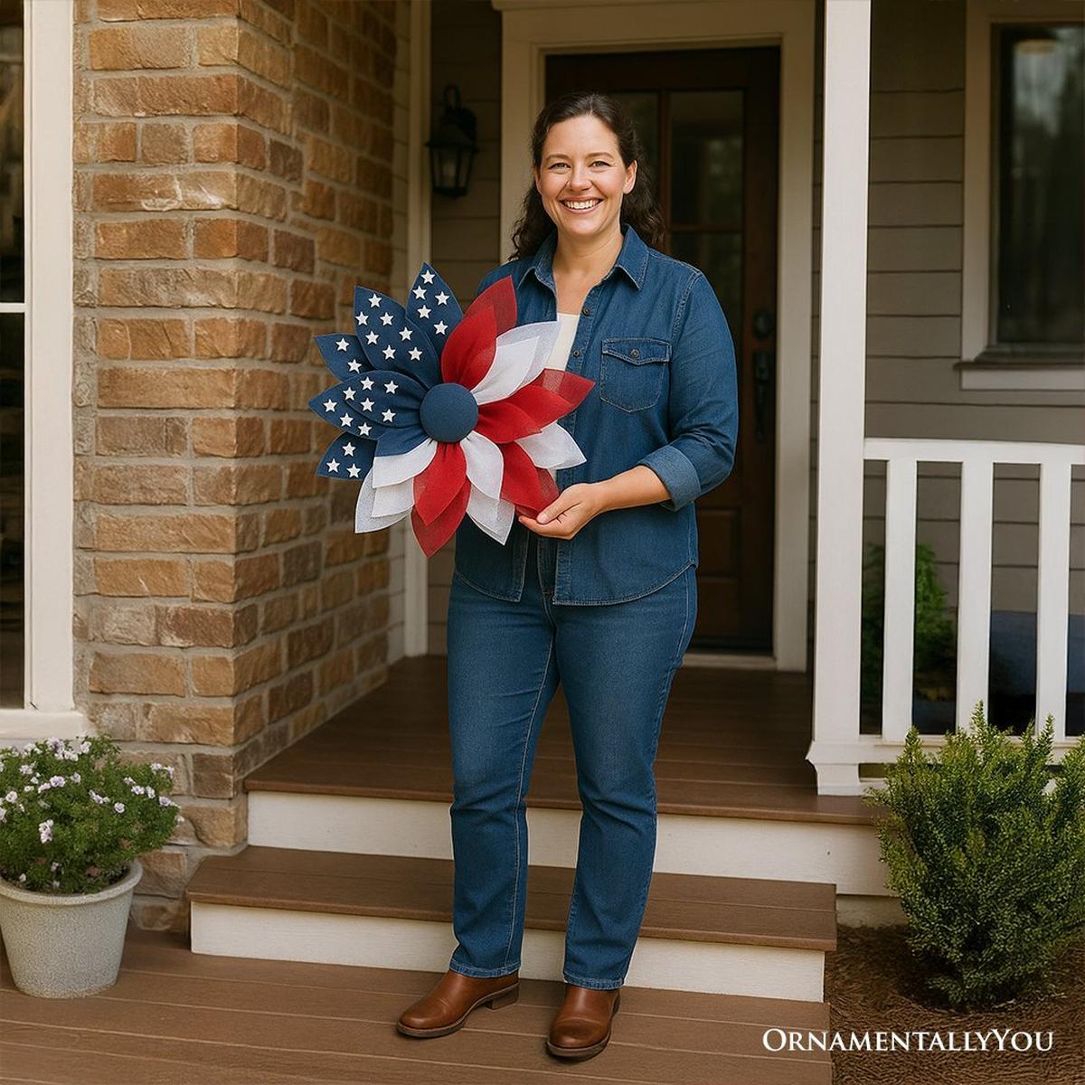 Shop For Rustic Burlap Patriotic 22" Wreath, American Flag Style 4th of July Front Door Home Decor