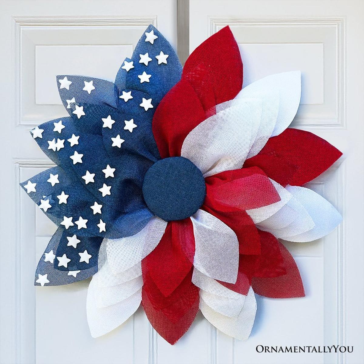 Shop For Rustic Burlap Patriotic 22" Wreath, American Flag Style 4th of July Front Door Home Decor