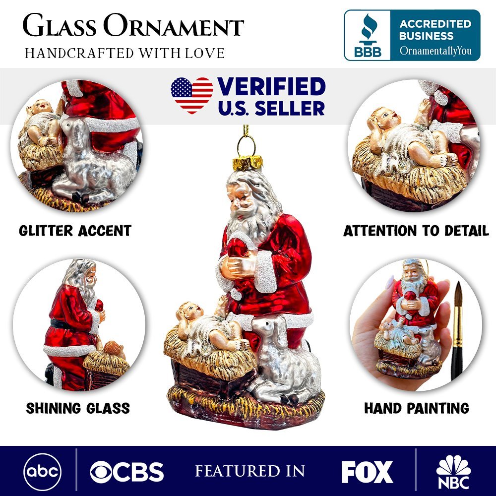 Shop For Santa and Baby Jesus Handblown Glass Ornament