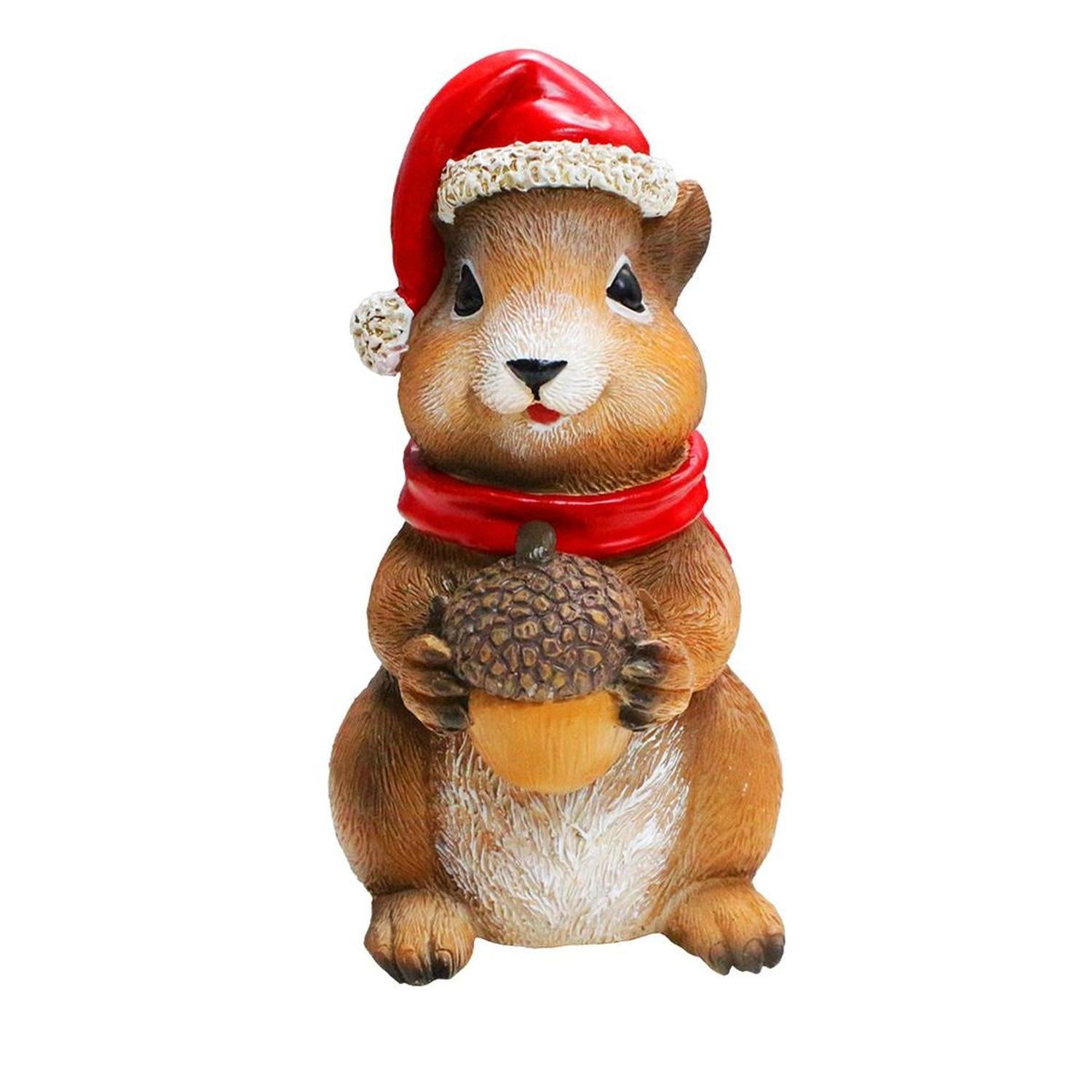 Charming Chipmunk with Santa Hat Figurine, 5" Playful Christmas Rodent Garden Statue